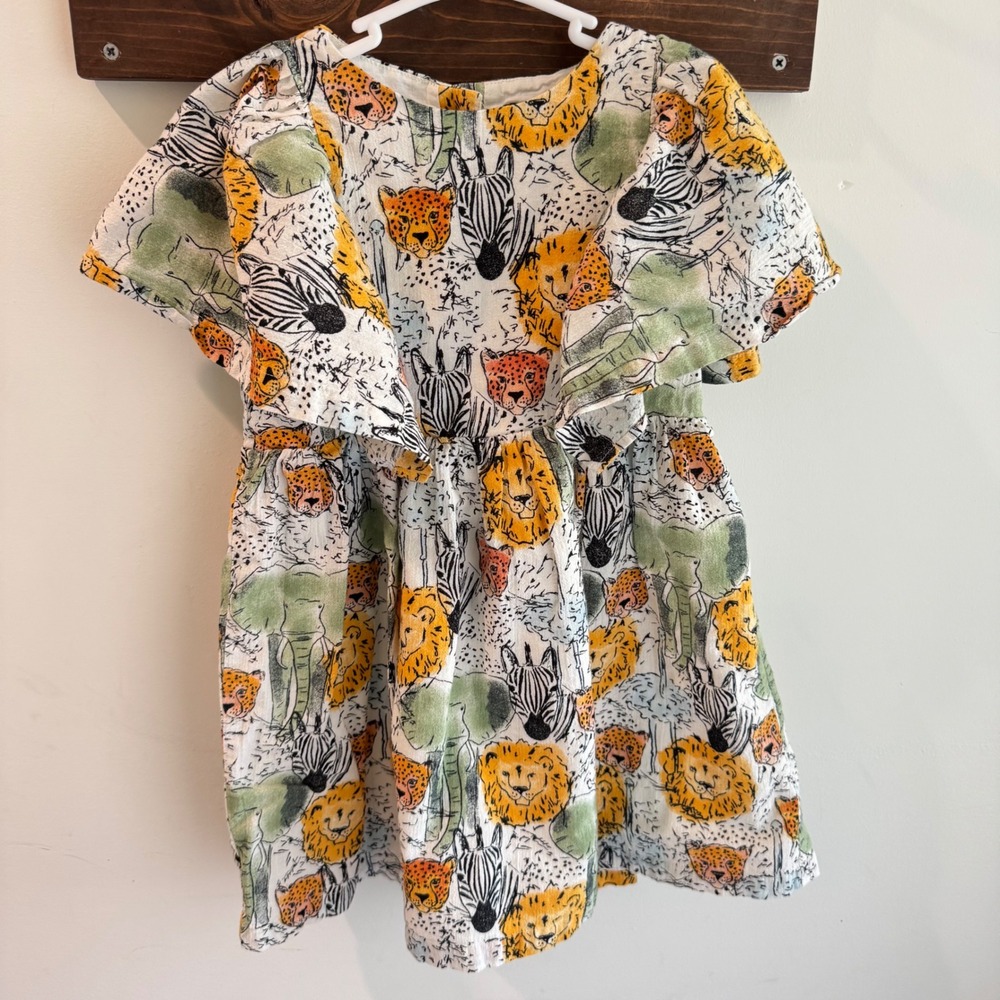Tea Collection Girls Safari Animal Print Cotton Gauze Flutter Dress Size 5